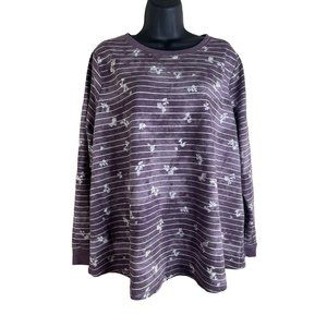 Sonoma Top Women Size XXL 1X 2X Purple Distressed Long Sleeve Shirt Stripe Comfy